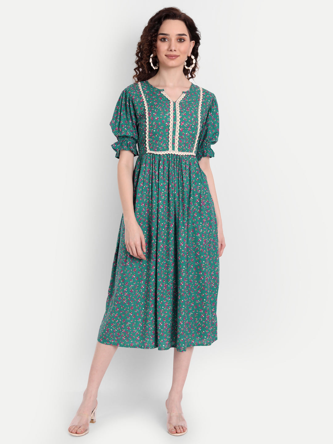 Teal Floral Midi Dress