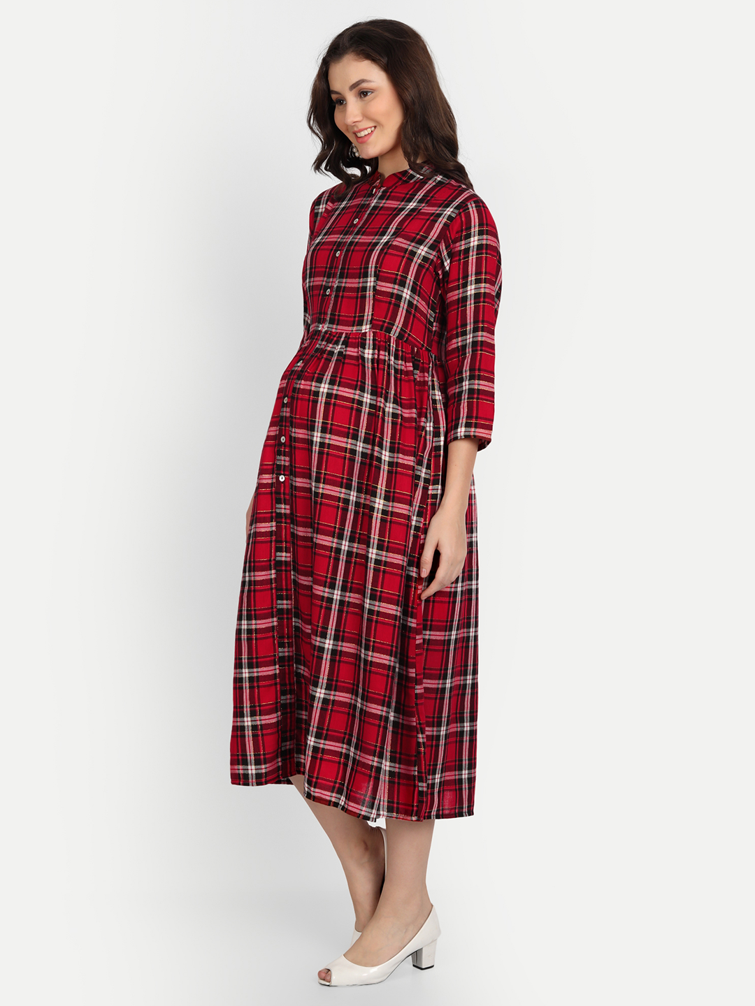 Red Floral Tie-Up Neck Maternity Midi Dress