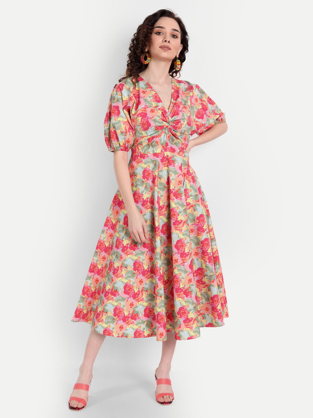 Pink Floral Midi Dress