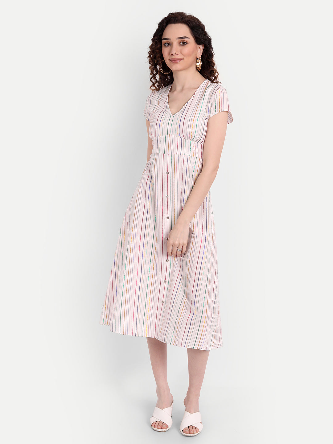 White Striped Midi Dress