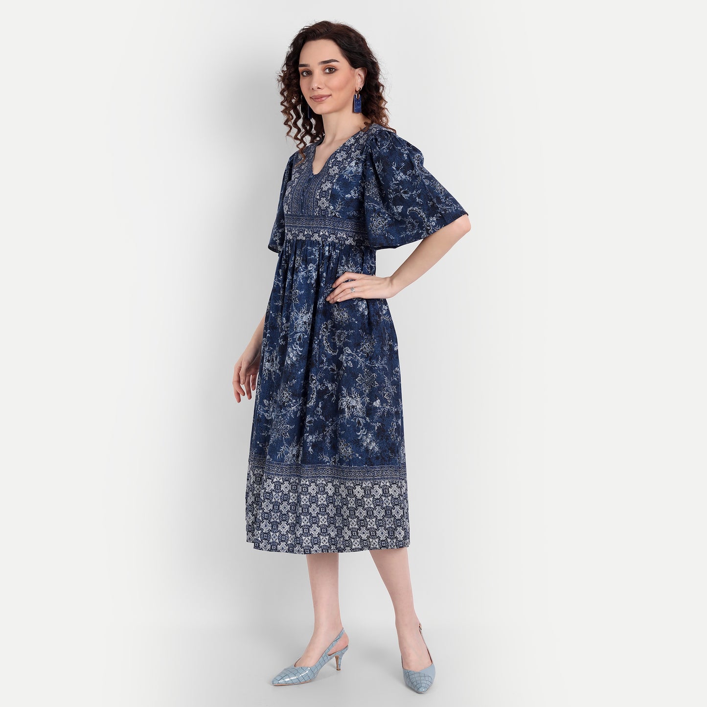 Blue Floral Midi Dress