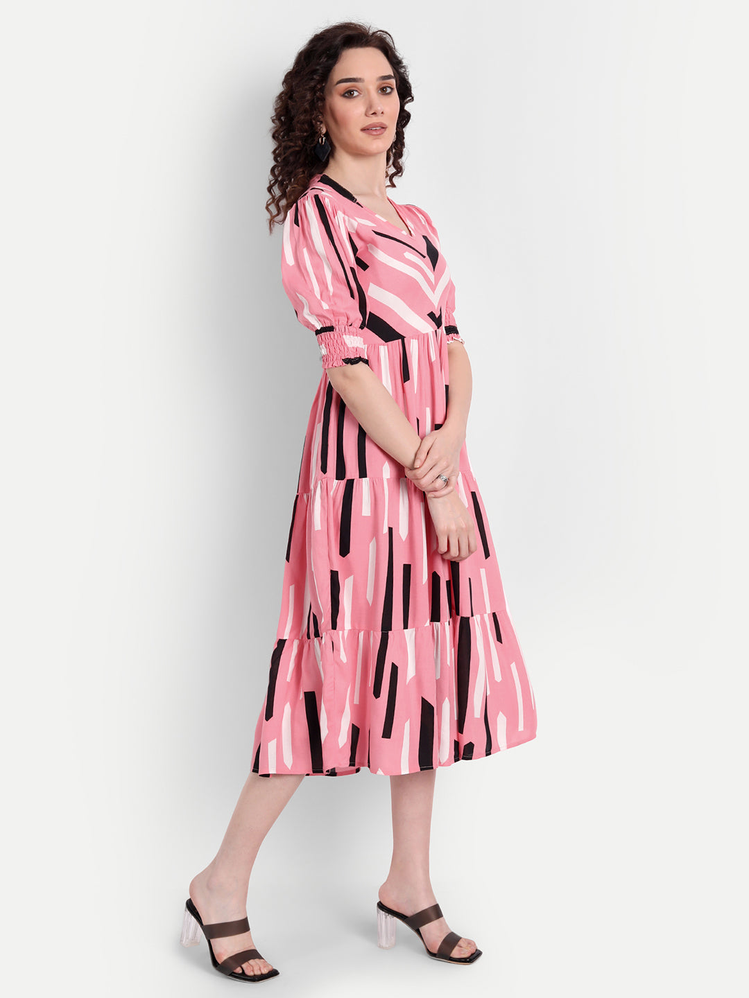 Pink Floral Cowl Neck Midi Dress