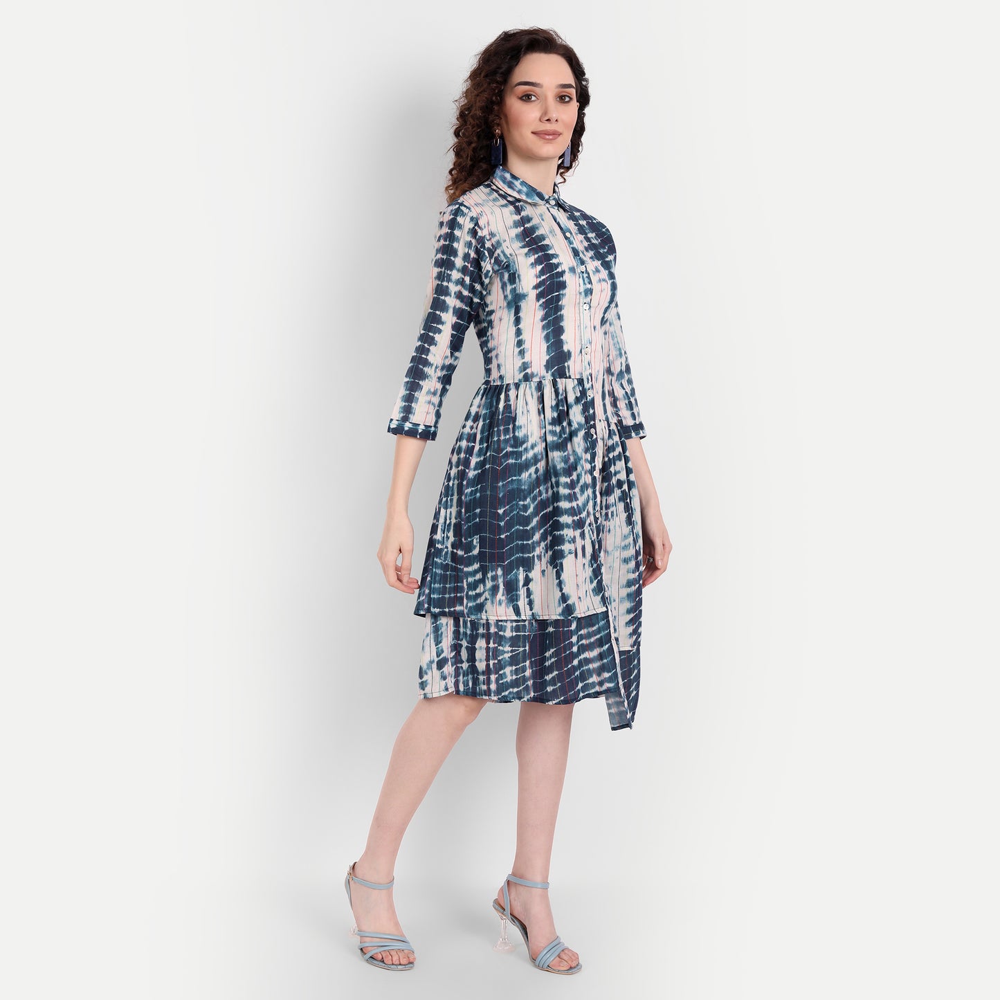 Blue Tie and Dye A-Line Dress