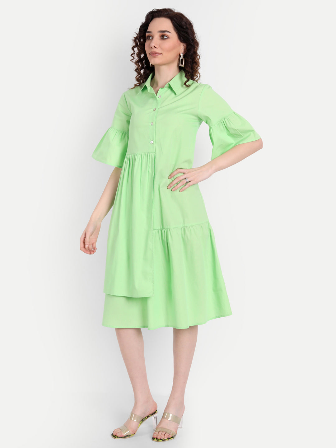 Green Shirt Midi Dress