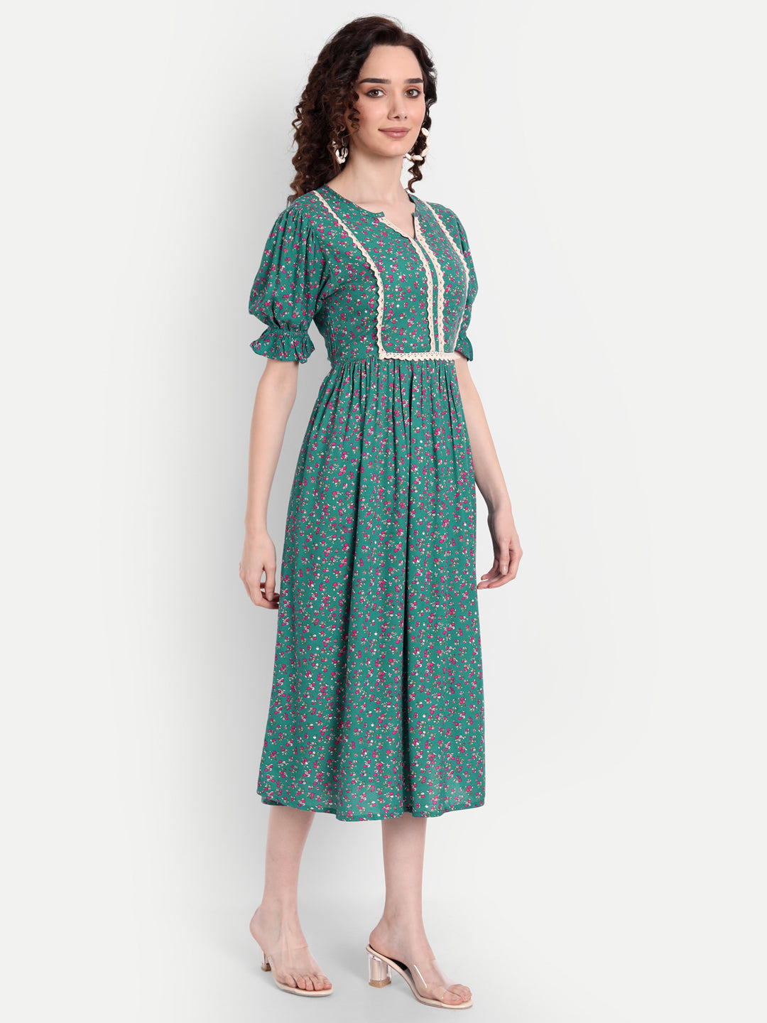 Teal Floral Midi Dress
