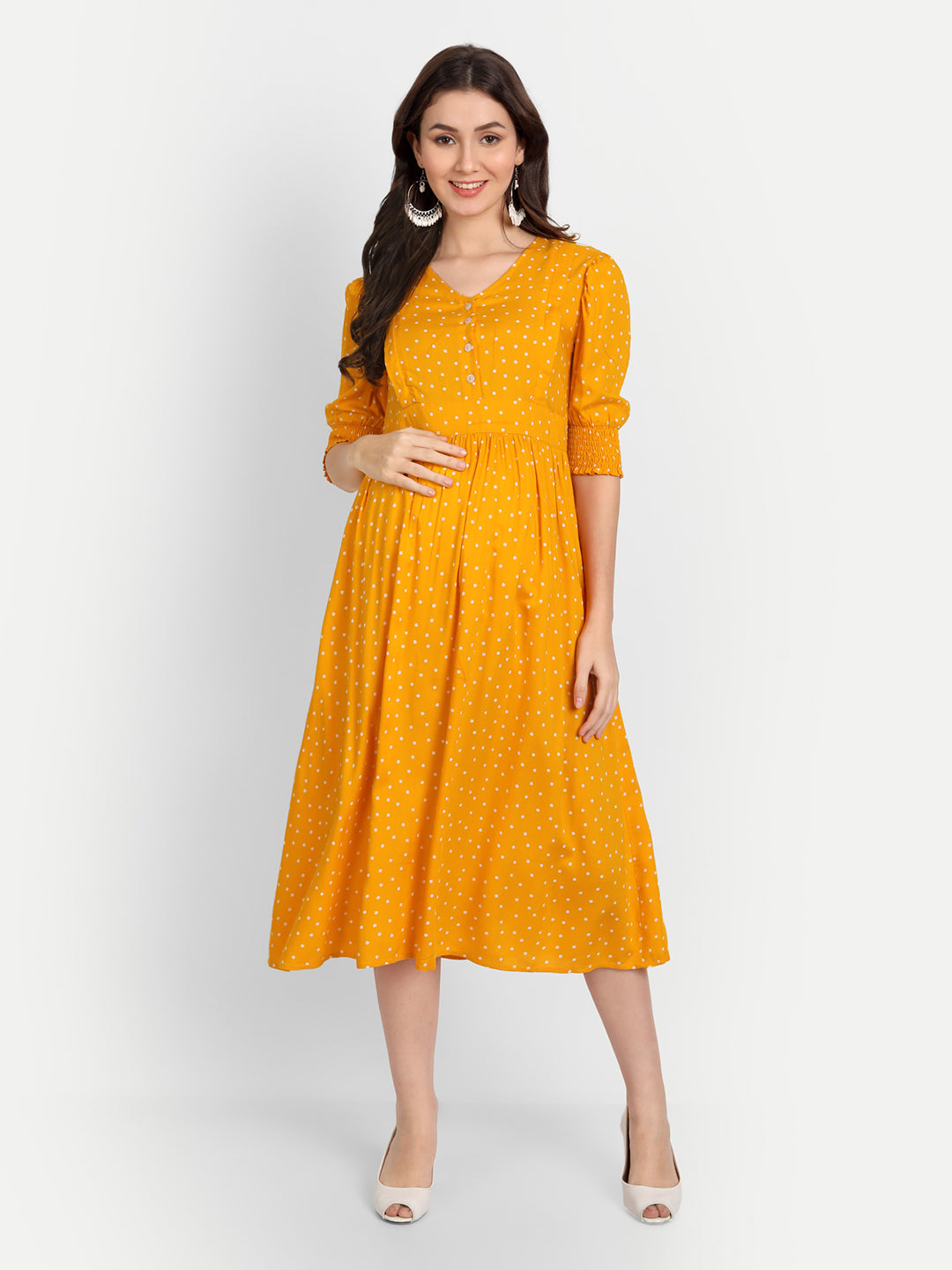 Yellow Maternity Midi Dress