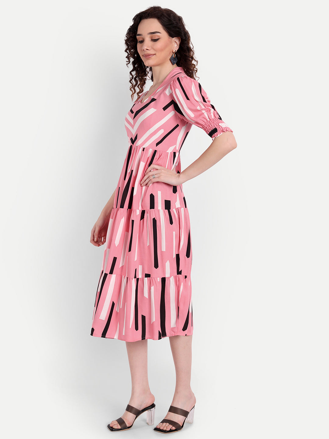 Pink Floral Cowl Neck Midi Dress
