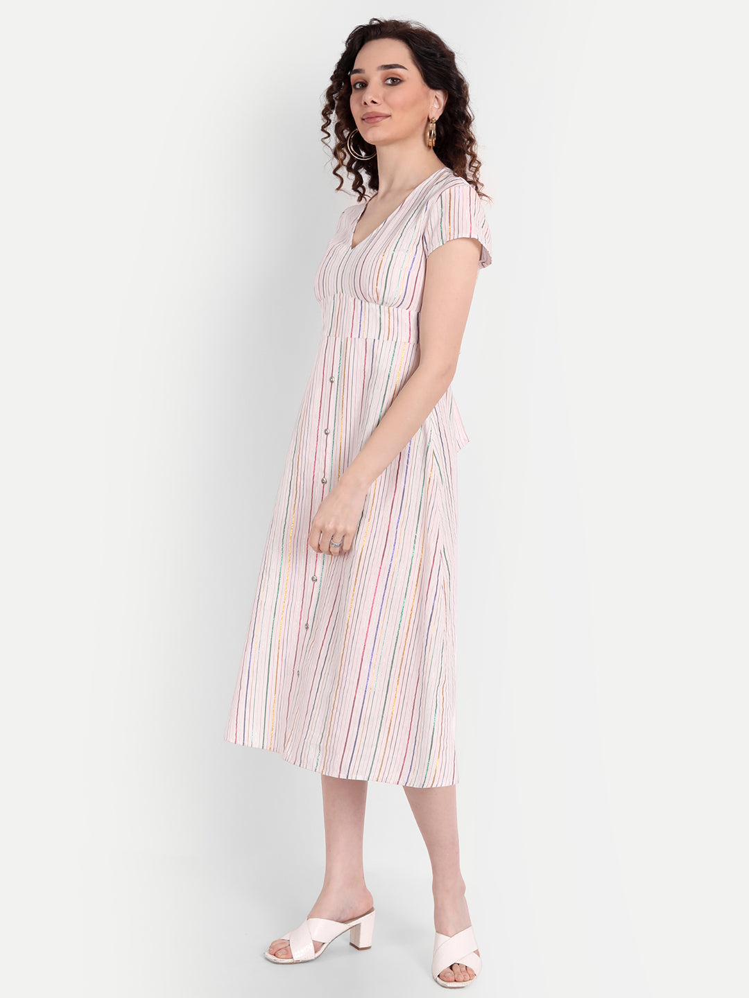 White Striped Midi Dress