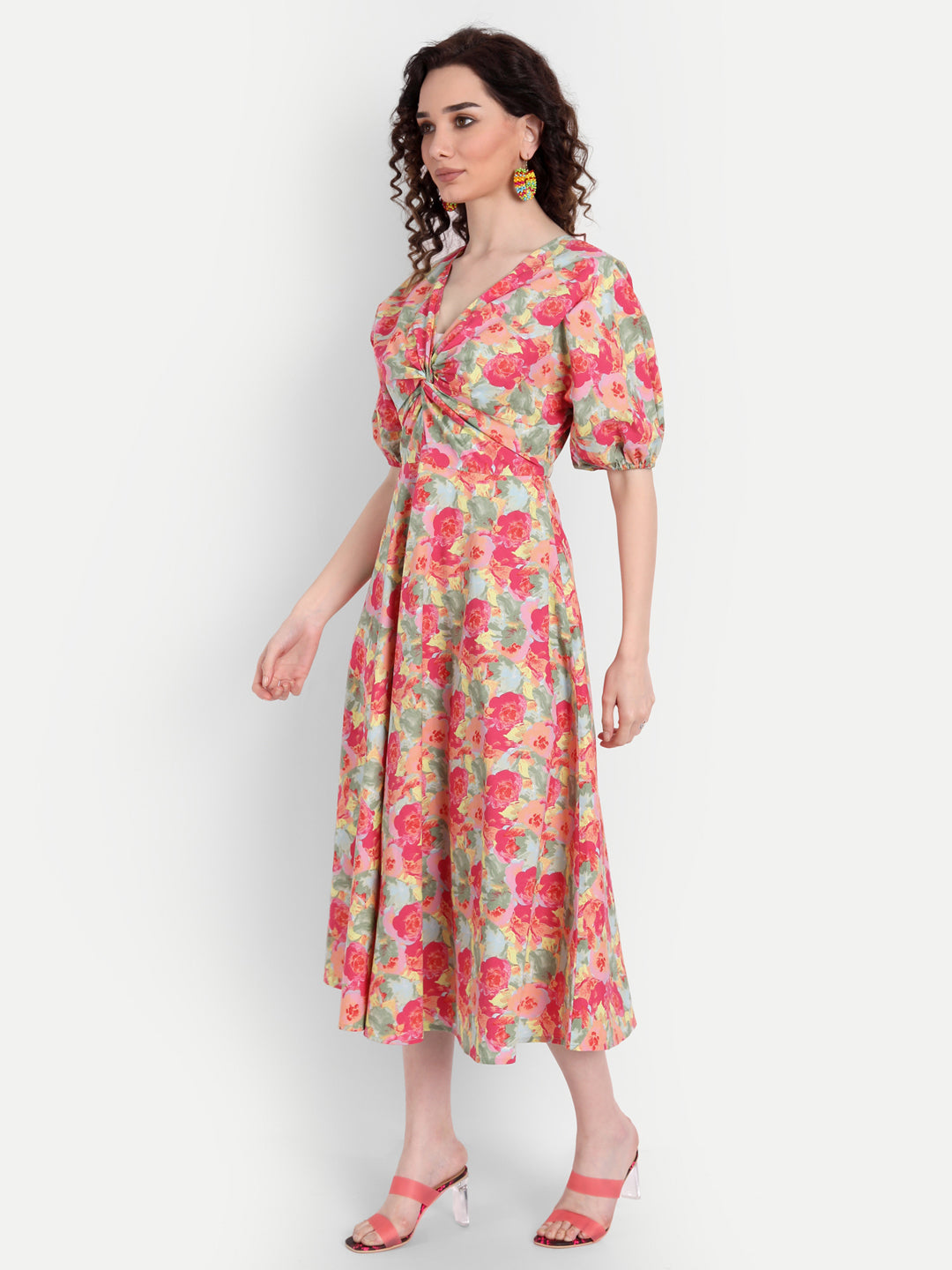 Pink Floral Midi Dress