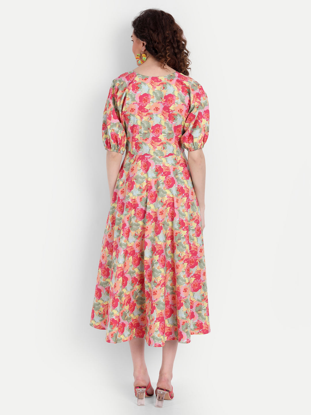 Pink Floral Midi Dress