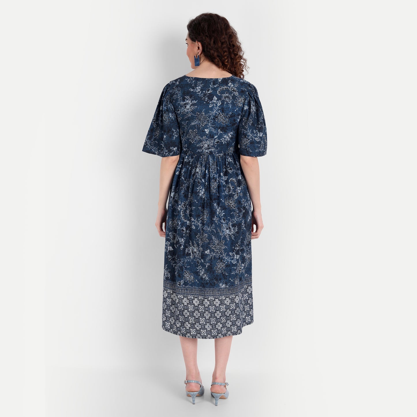 Blue Floral Midi Dress