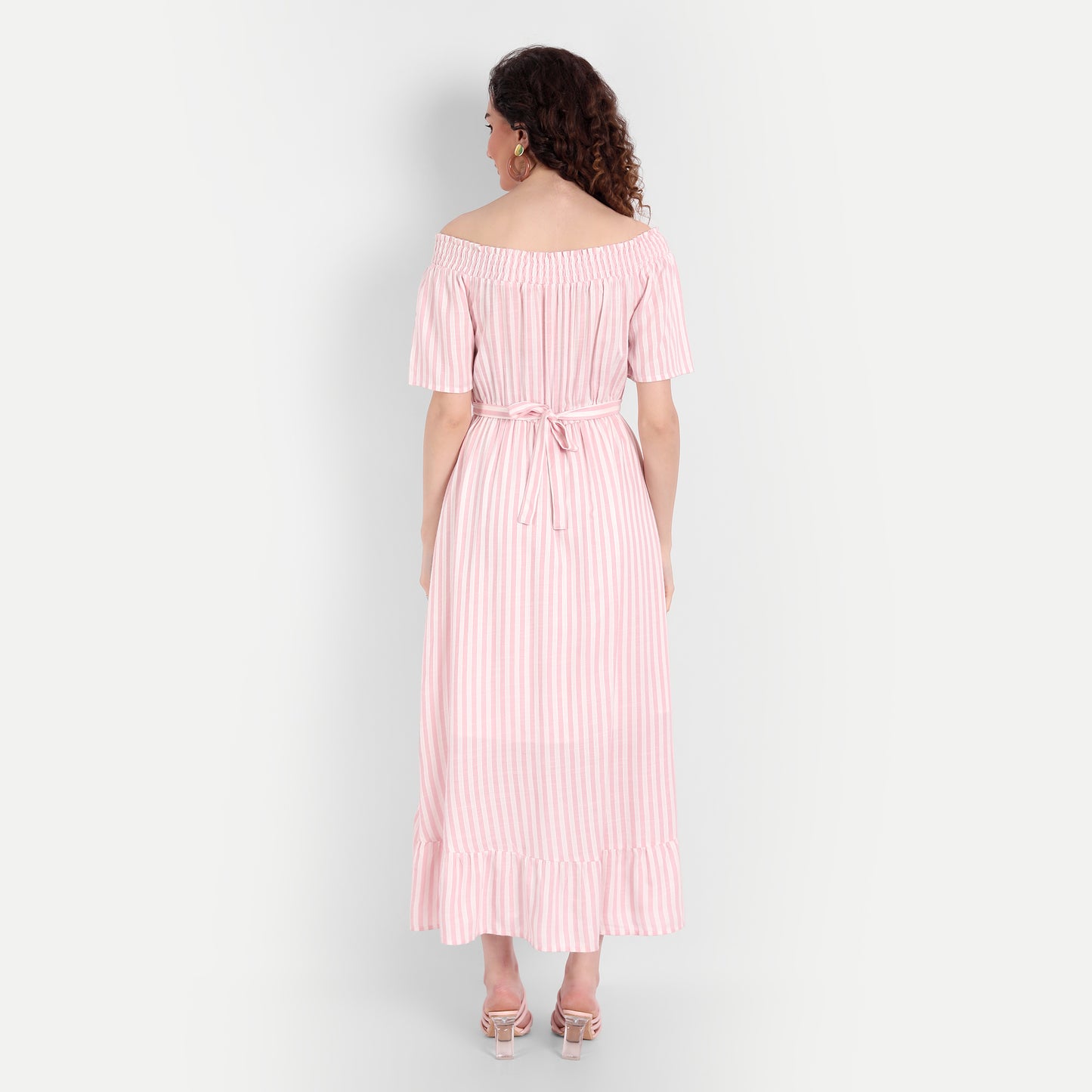 Pink Off-Shoulder Midi Dress