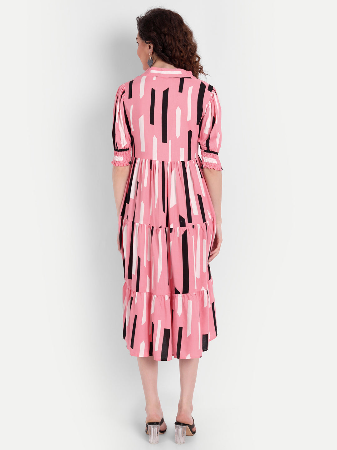 Pink Floral Cowl Neck Midi Dress