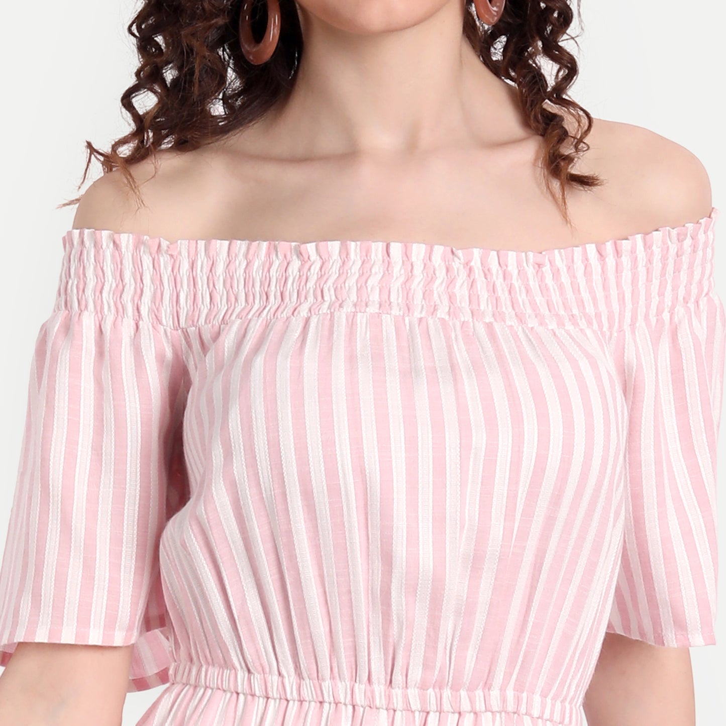 Pink Off-Shoulder Midi Dress