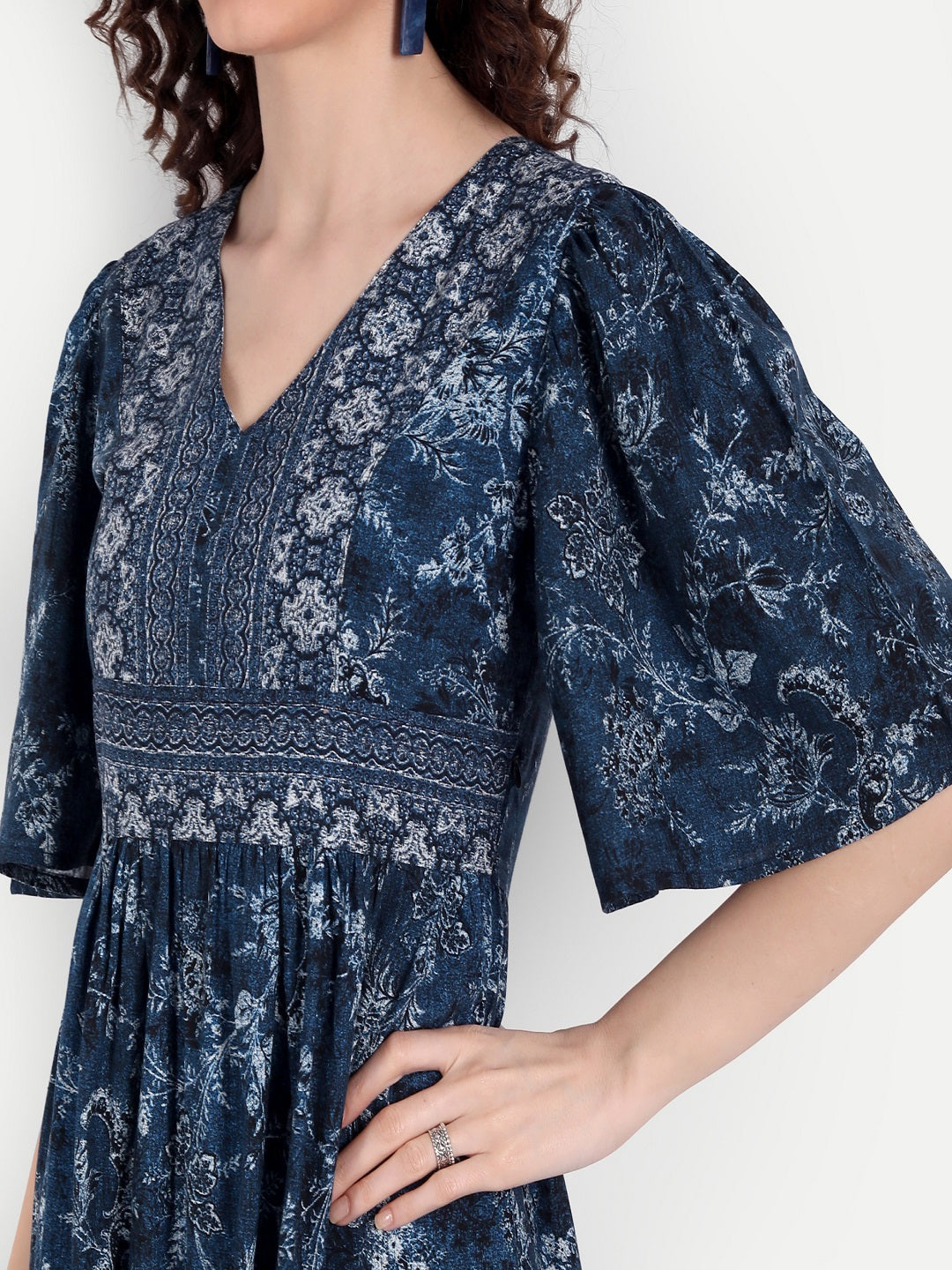 Blue Floral Midi Dress