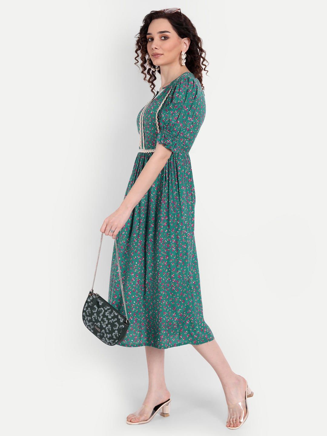 Teal Floral Midi Dress