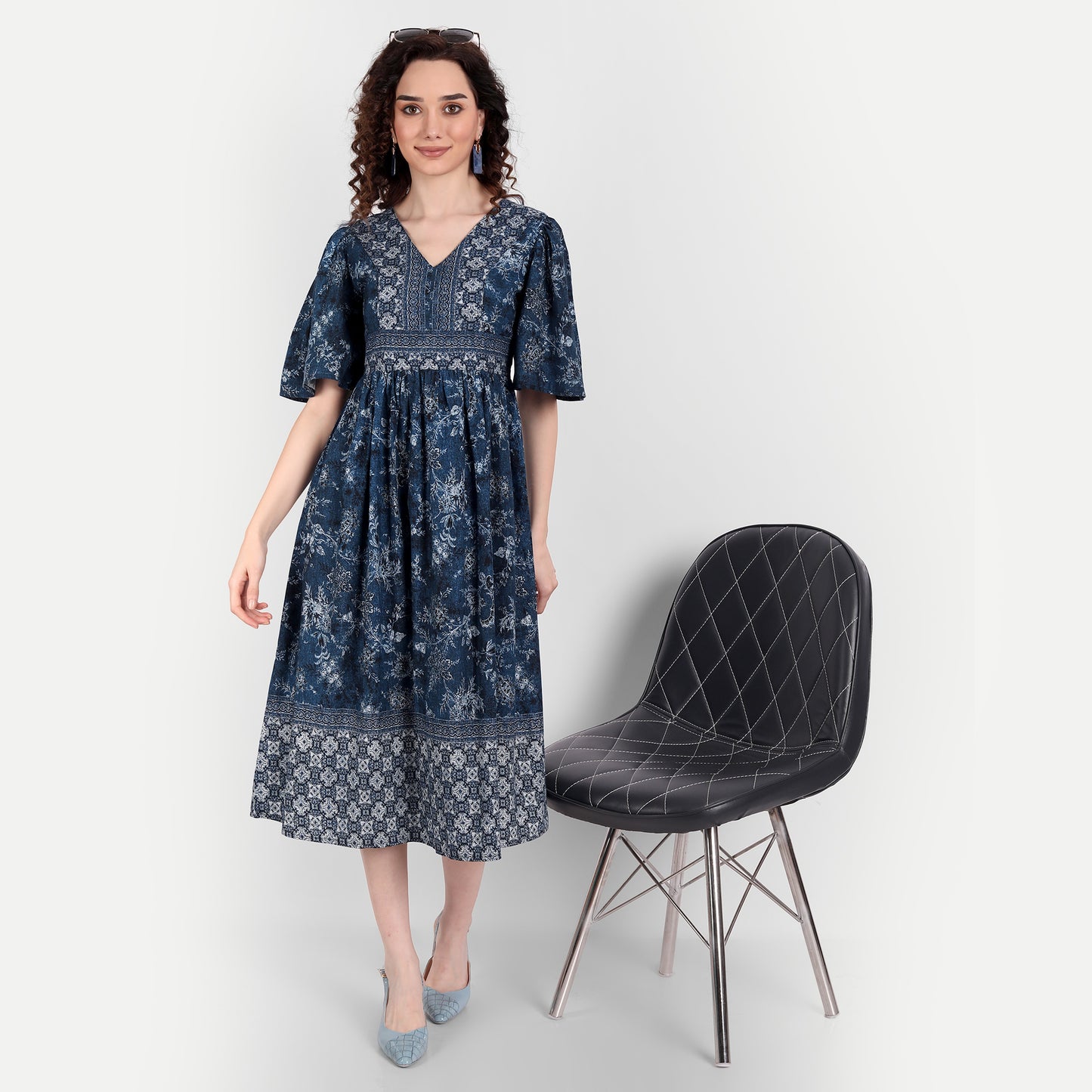 Blue Floral Midi Dress