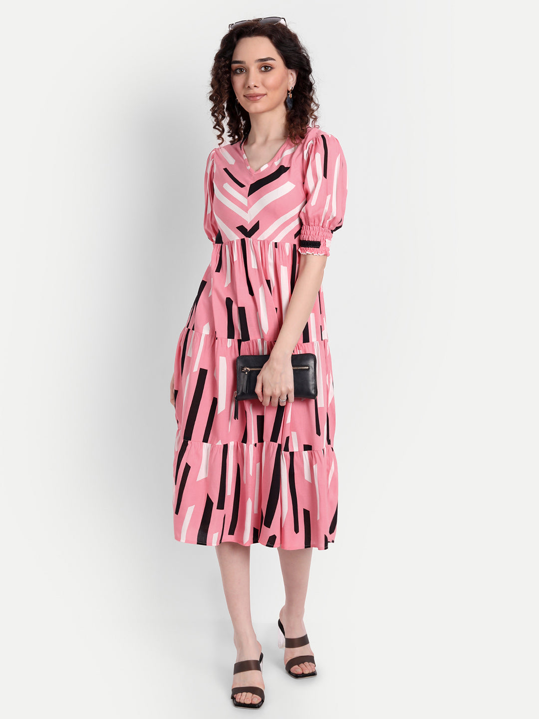 Pink Floral Cowl Neck Midi Dress