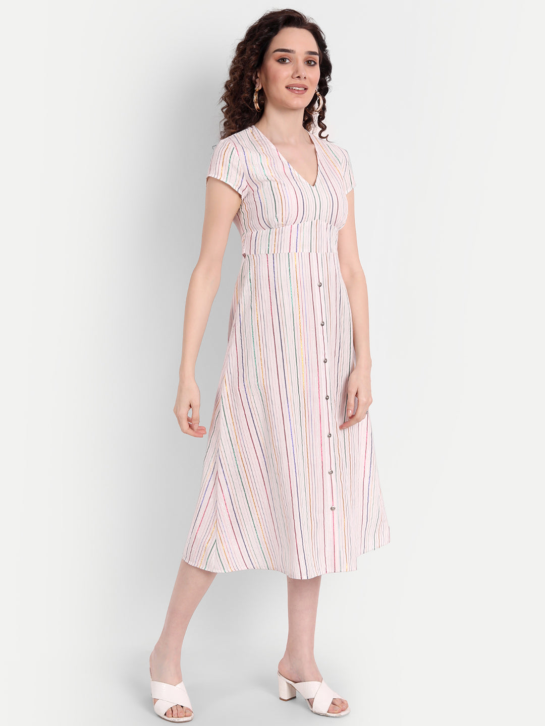 White Striped Midi Dress