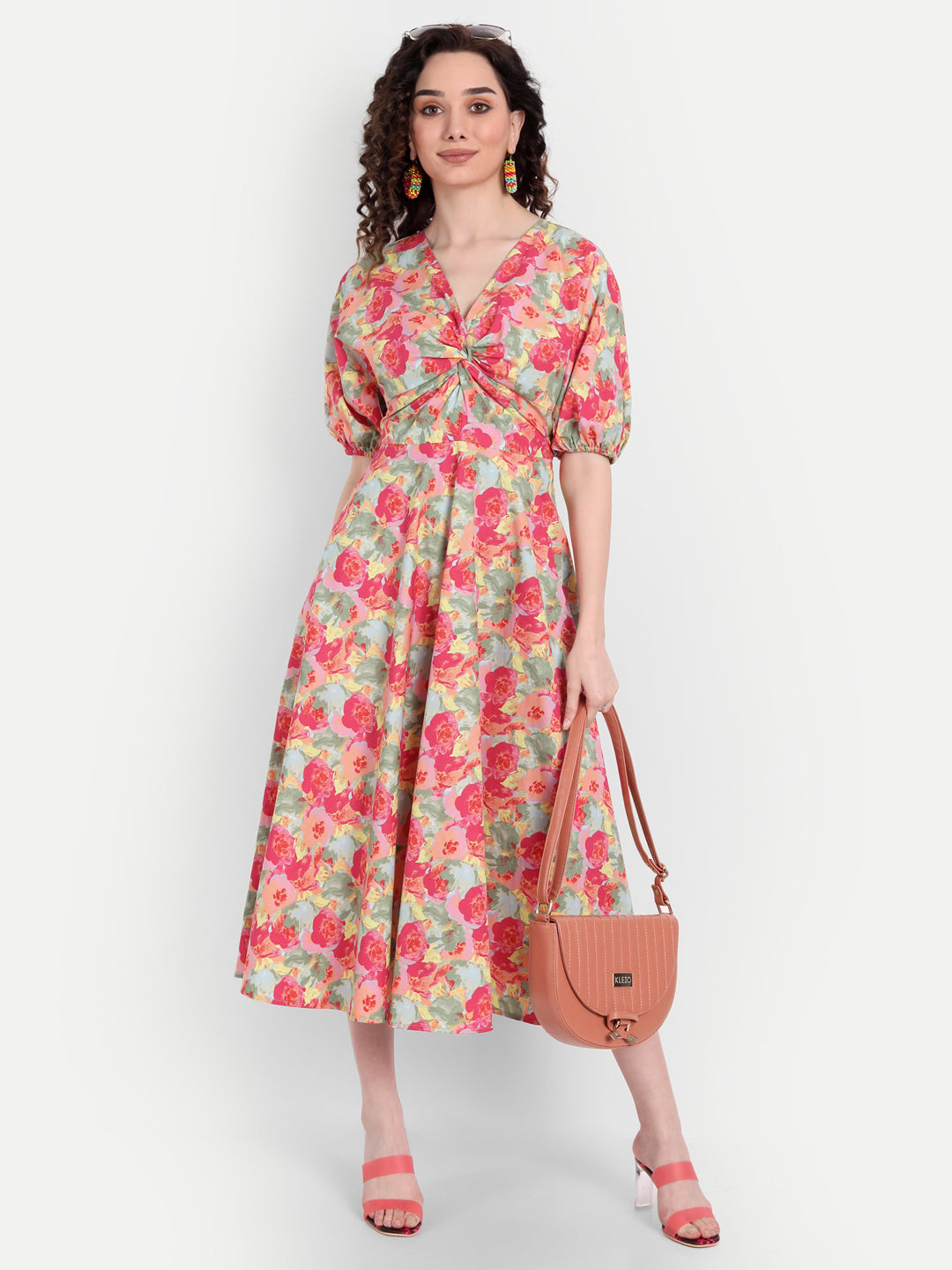 Pink Floral Midi Dress