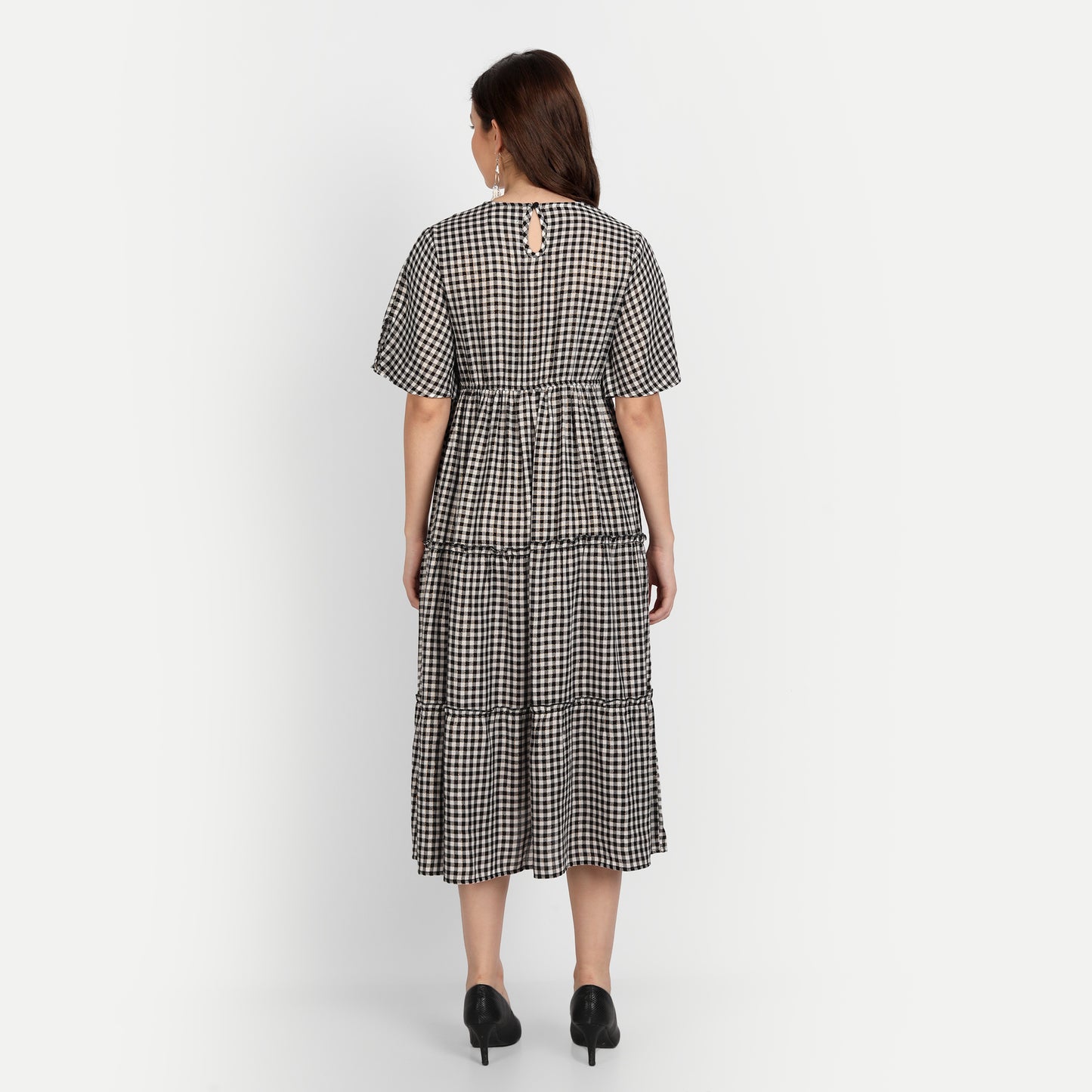 Black Checked A-Line Maternity Midi Dress