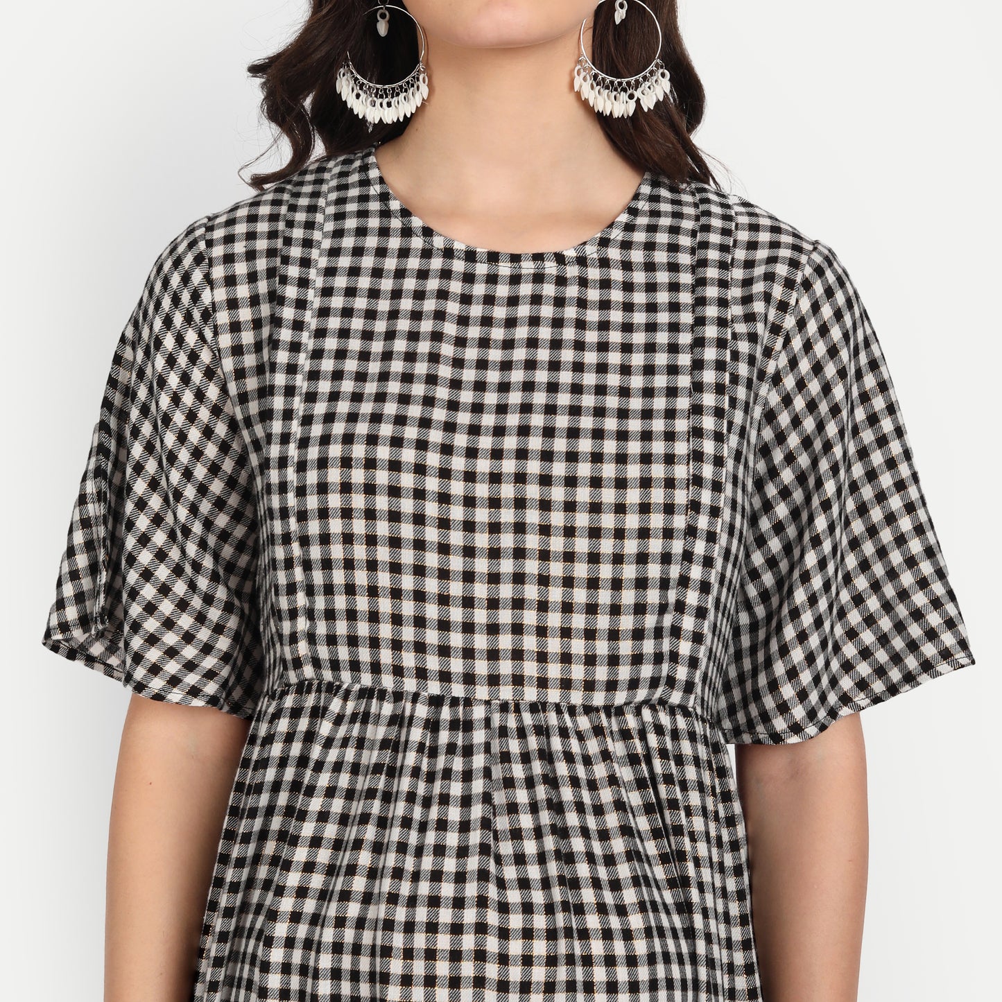Black Checked A-Line Maternity Midi Dress