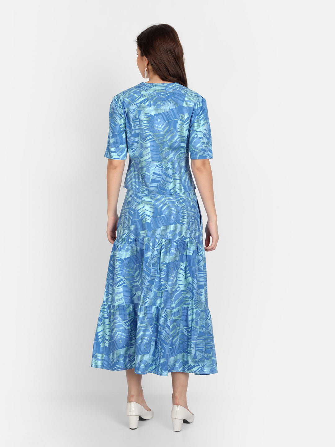 Women Printed Short Sleeves Top and Skirt Co-Ords