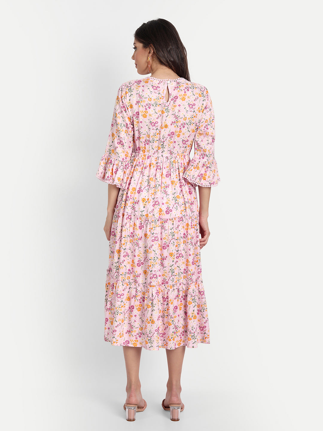 Pink Floral Maternity Midi Dress