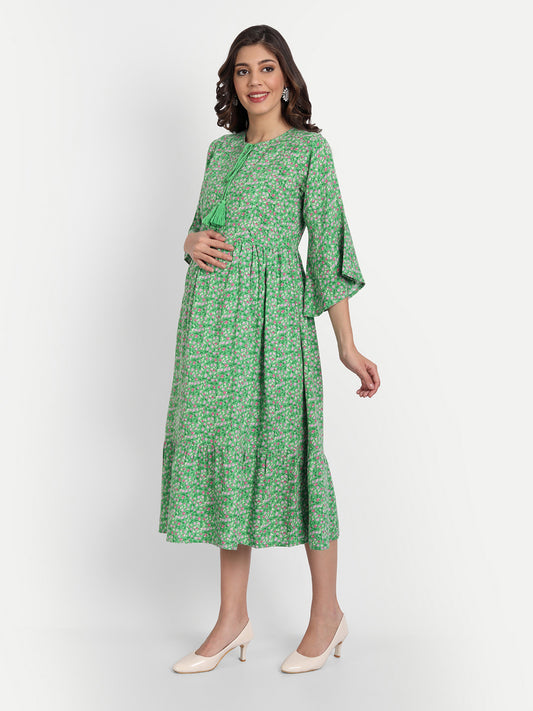 Green Floral Maternity Midi Dress