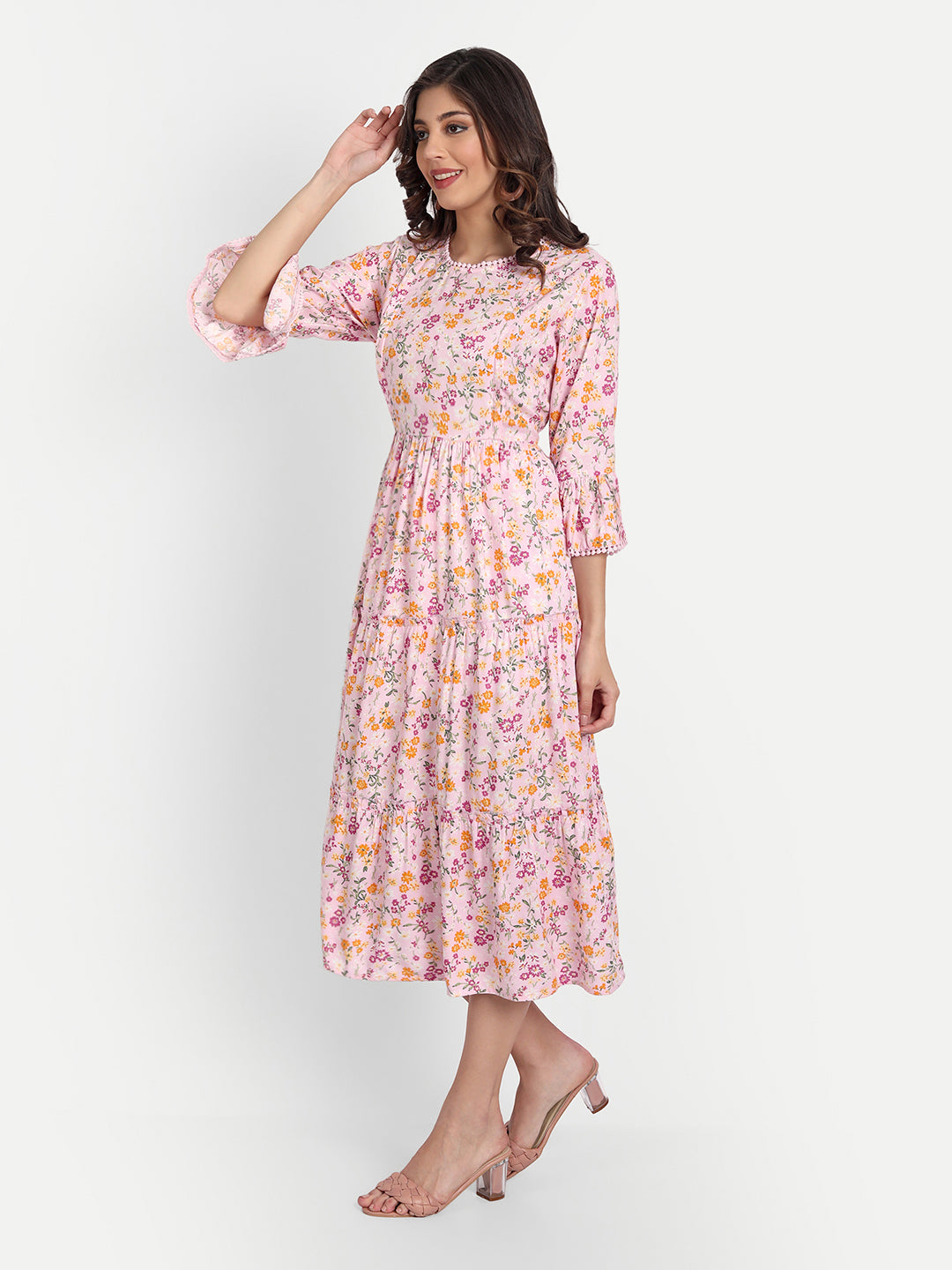 Pink Floral Maternity Midi Dress