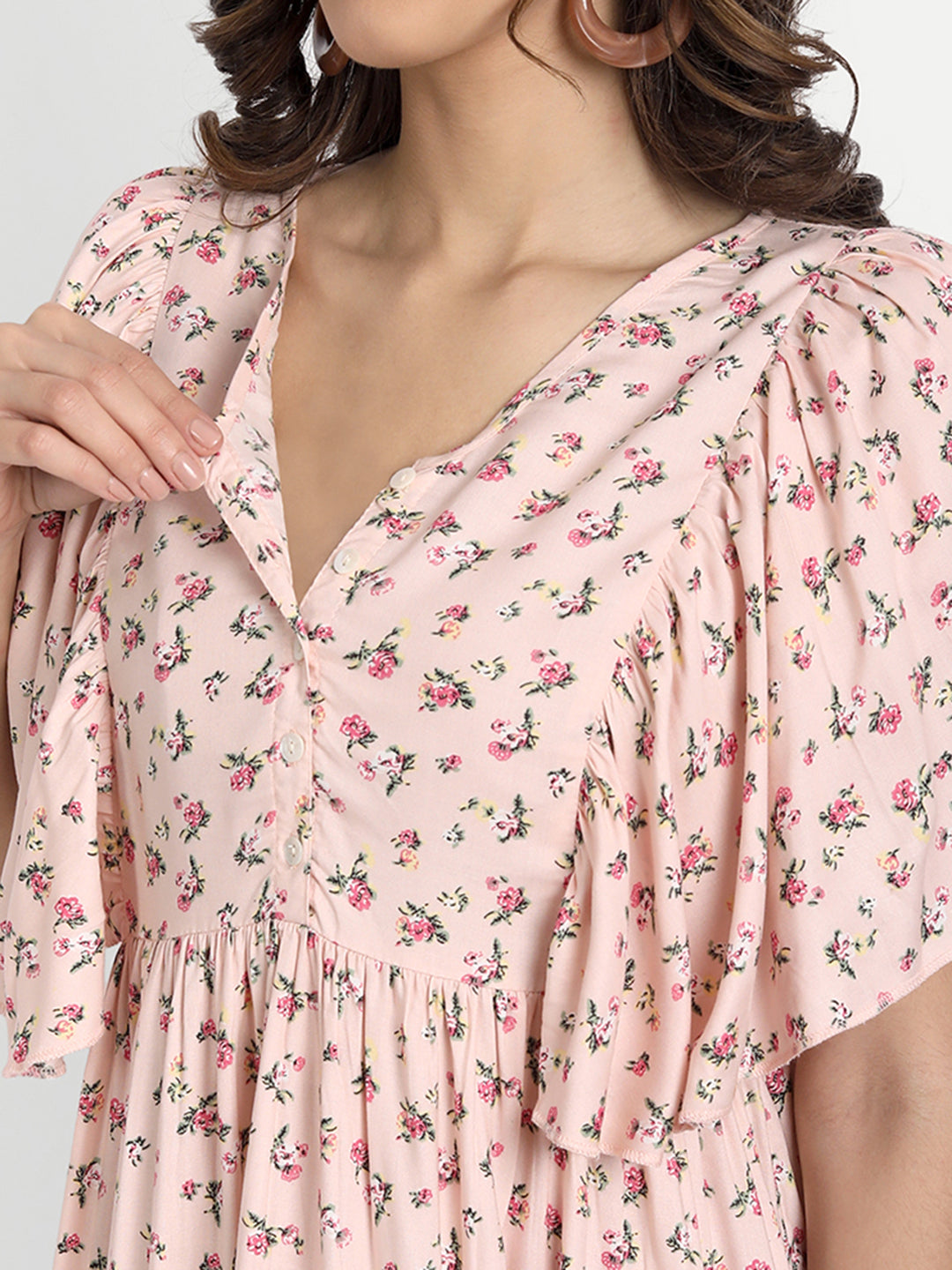 Pink Floral Printed Maternity Midi Dress
