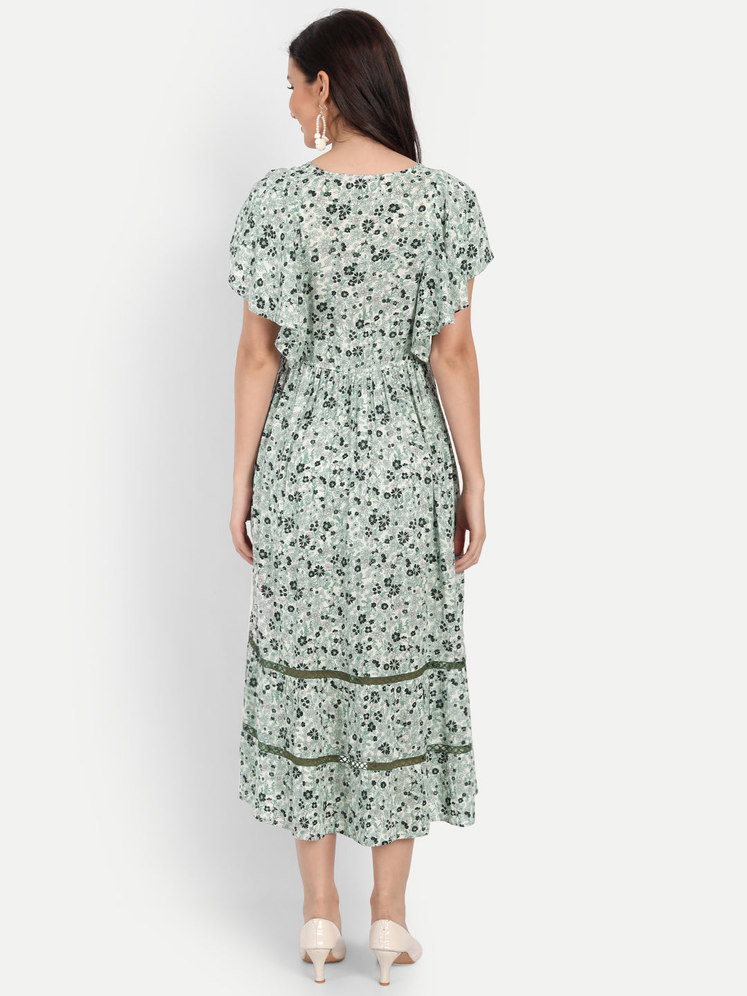 Green Floral Maternity Midi Dress