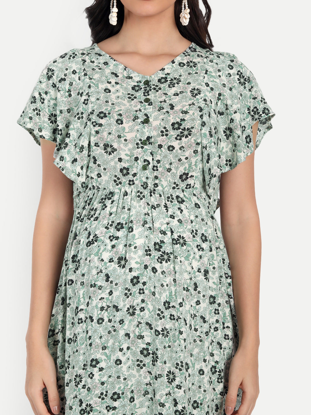 Green Floral Maternity Midi Dress