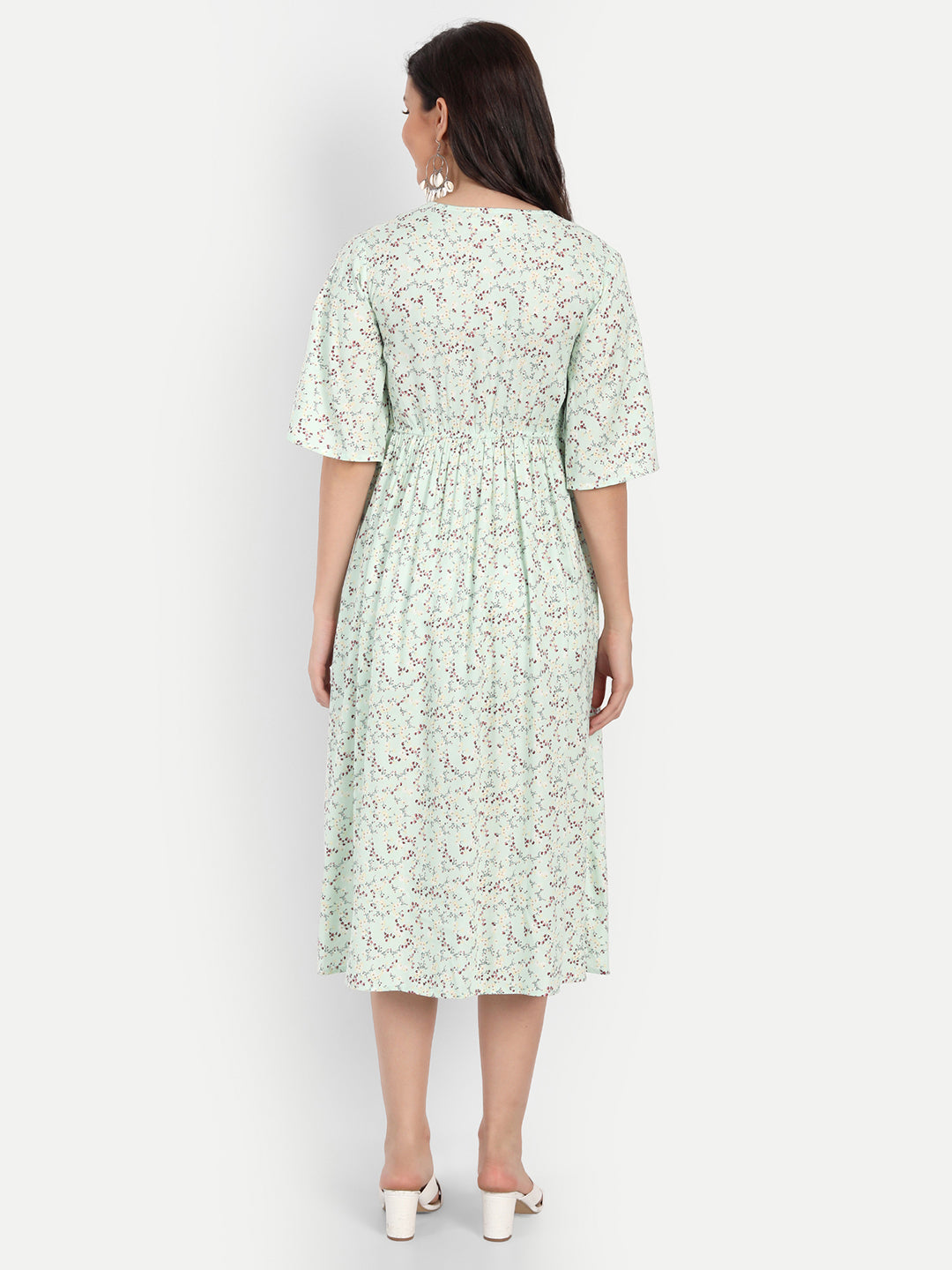 Women Green Floral Maternity Midi Dress