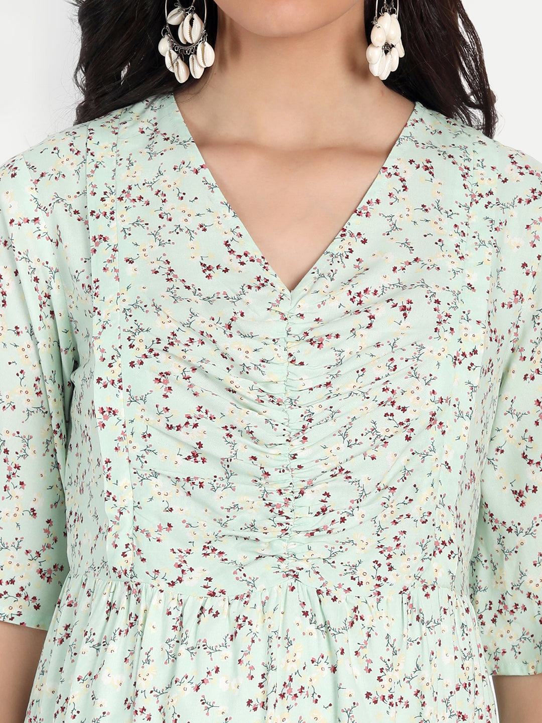Women Green Floral Maternity Midi Dress