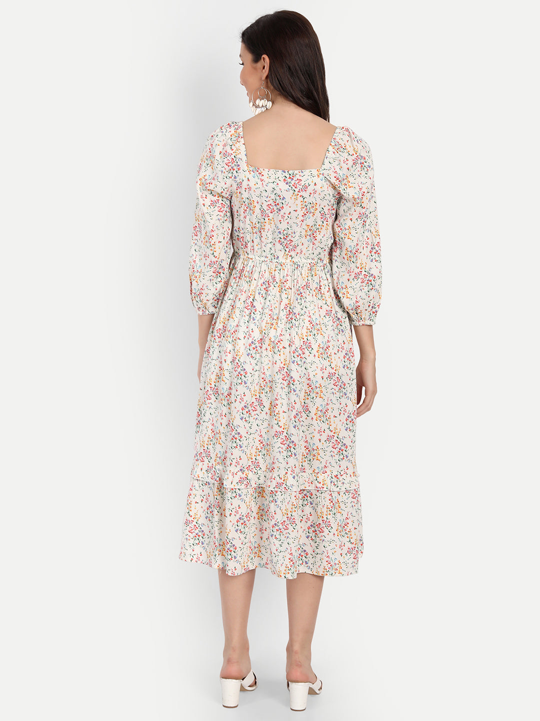 Cream-Coloured & Pink Floral Maternity Midi Dress