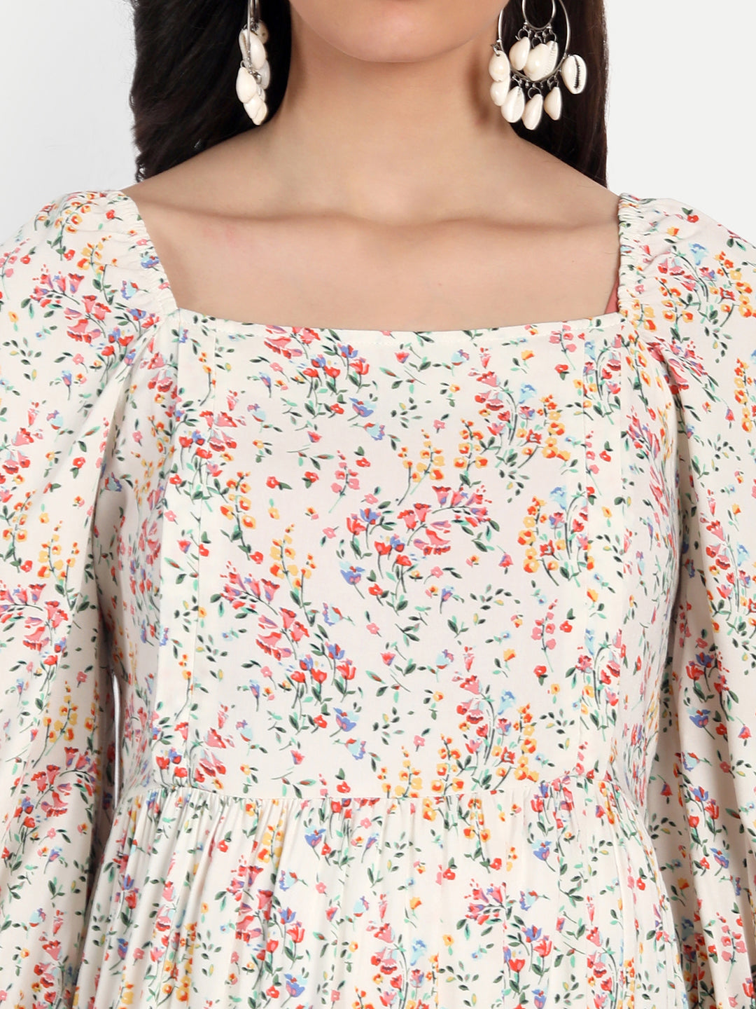 Cream-Coloured & Pink Floral Maternity Midi Dress
