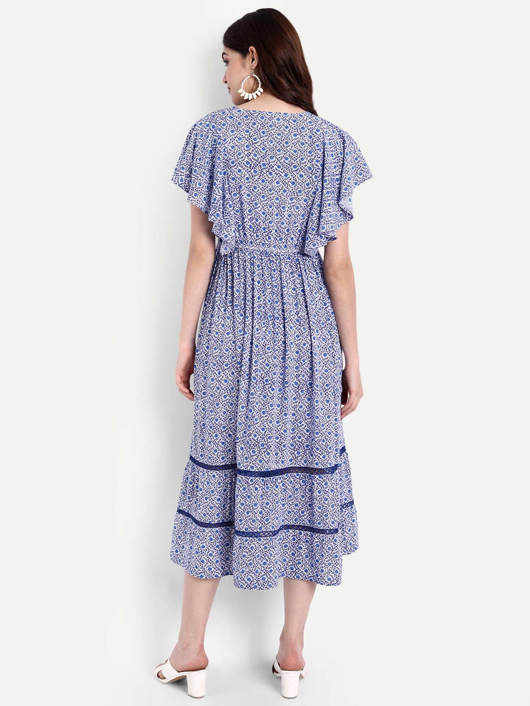 Women Blue Floral Printed Maternity Midi Dress