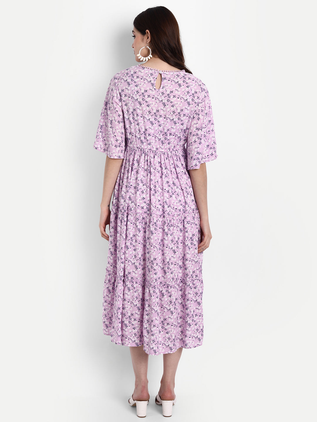 Women Purple & White Floral Maternity Midi Dress