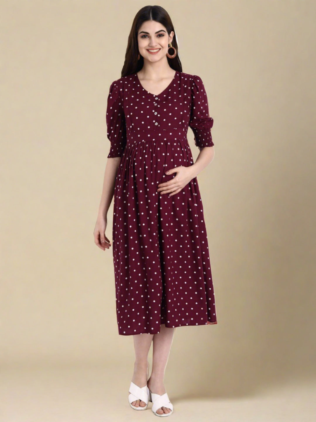 Aaruvi Ruchi Verma Maroon Maternity Midi Dress