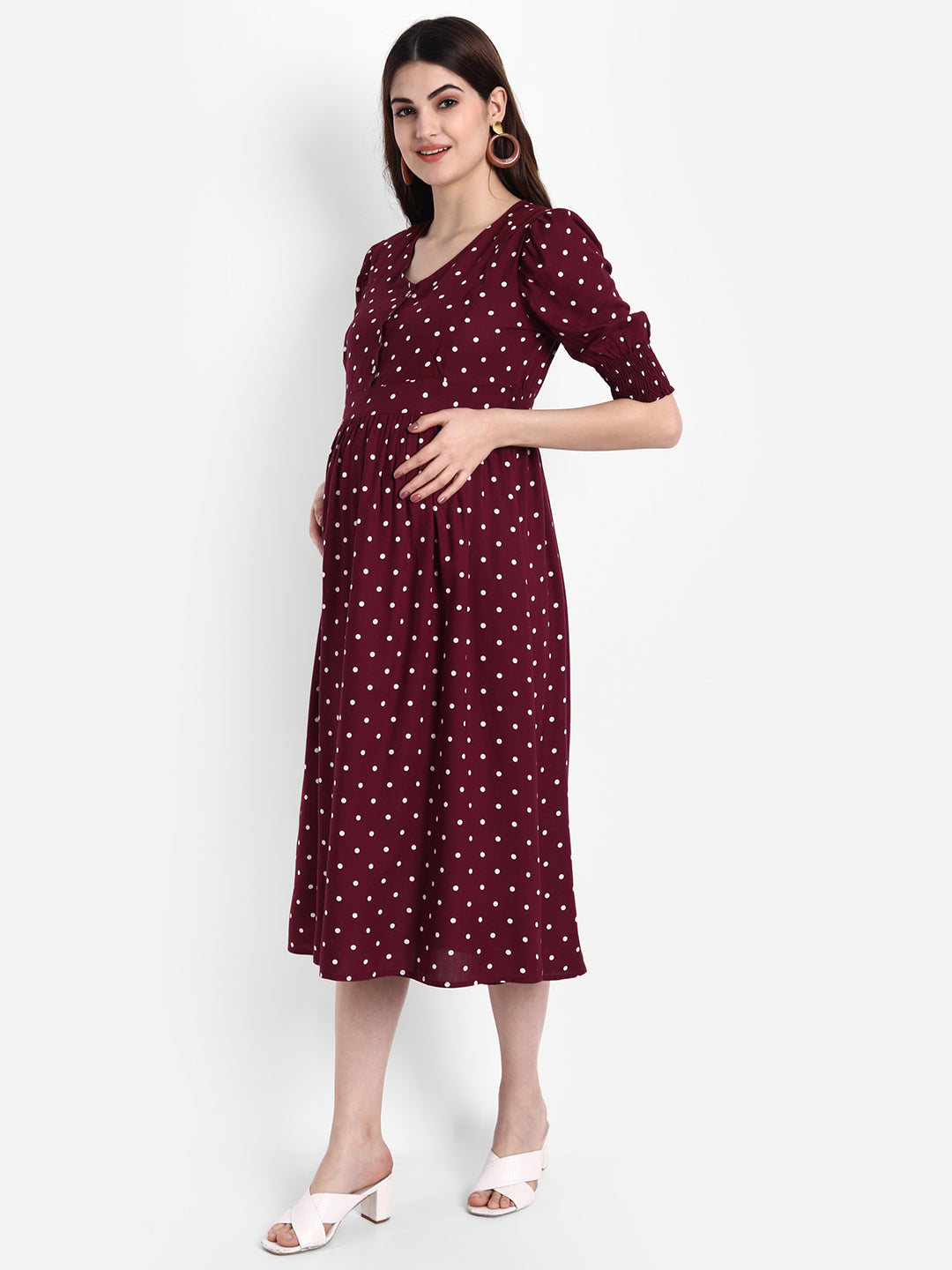 Aaruvi Ruchi Verma Maroon Maternity Midi Dress