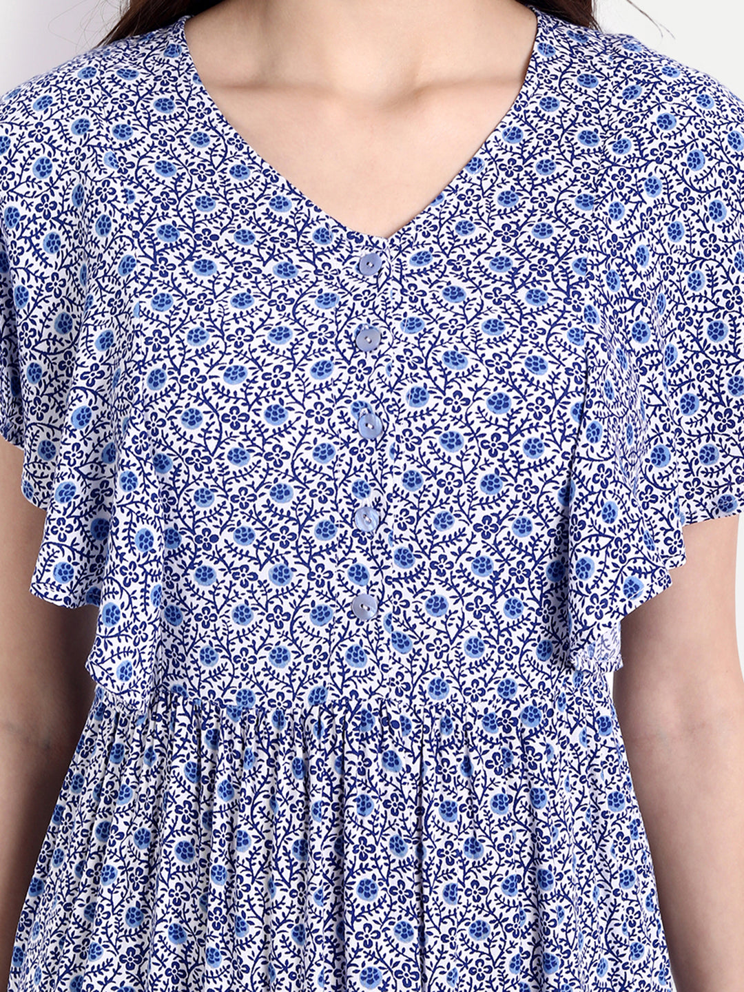 Women Blue Floral Printed Maternity Midi Dress