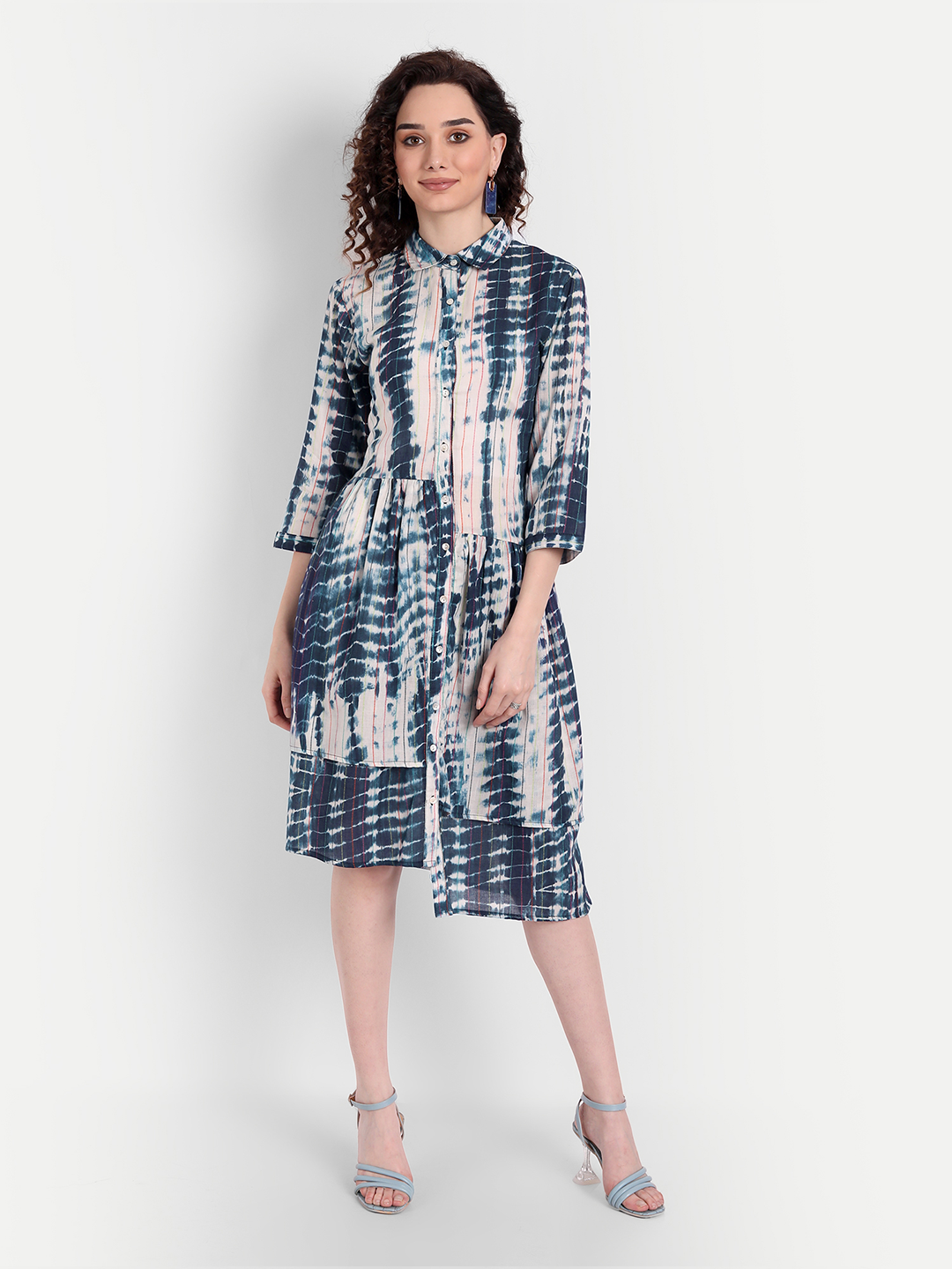 Blue Tie and Dye A-Line Dress