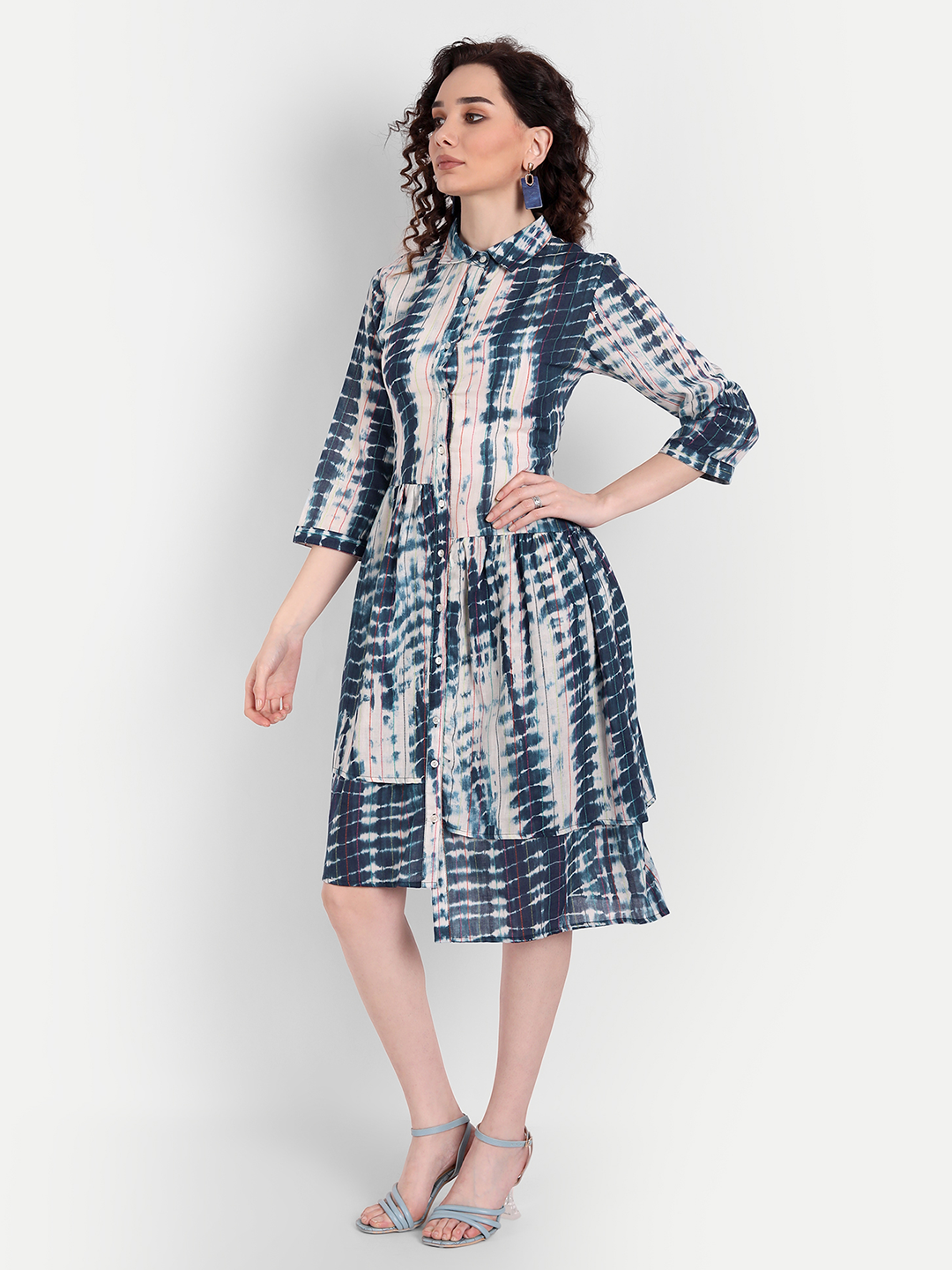Blue Tie and Dye A-Line Dress