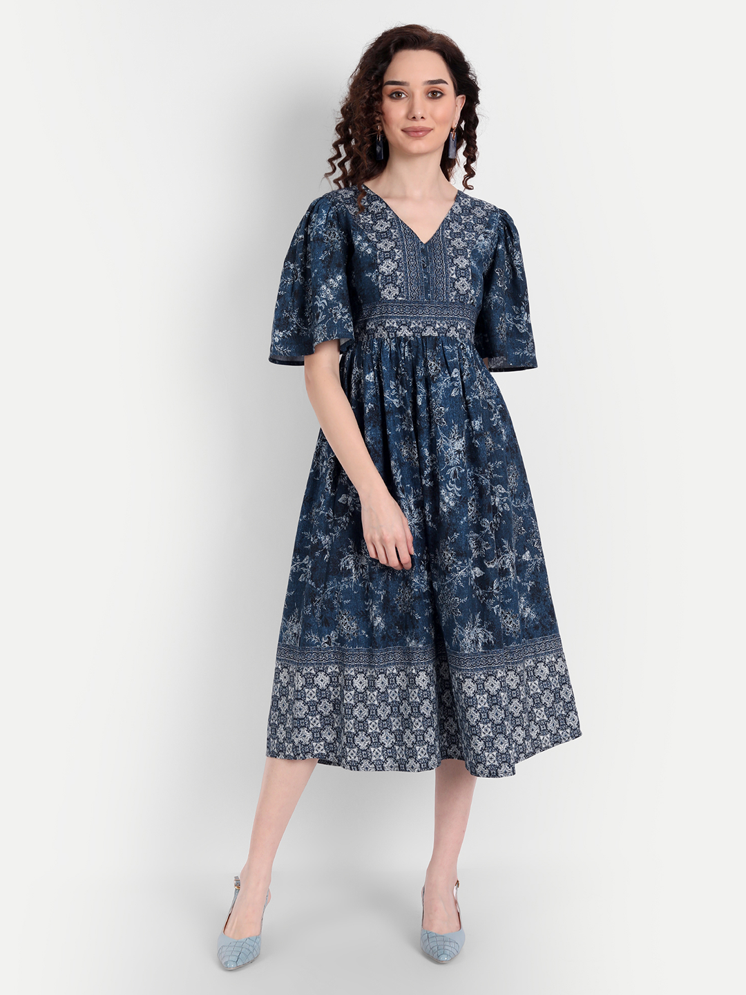 Blue Floral Midi Dress