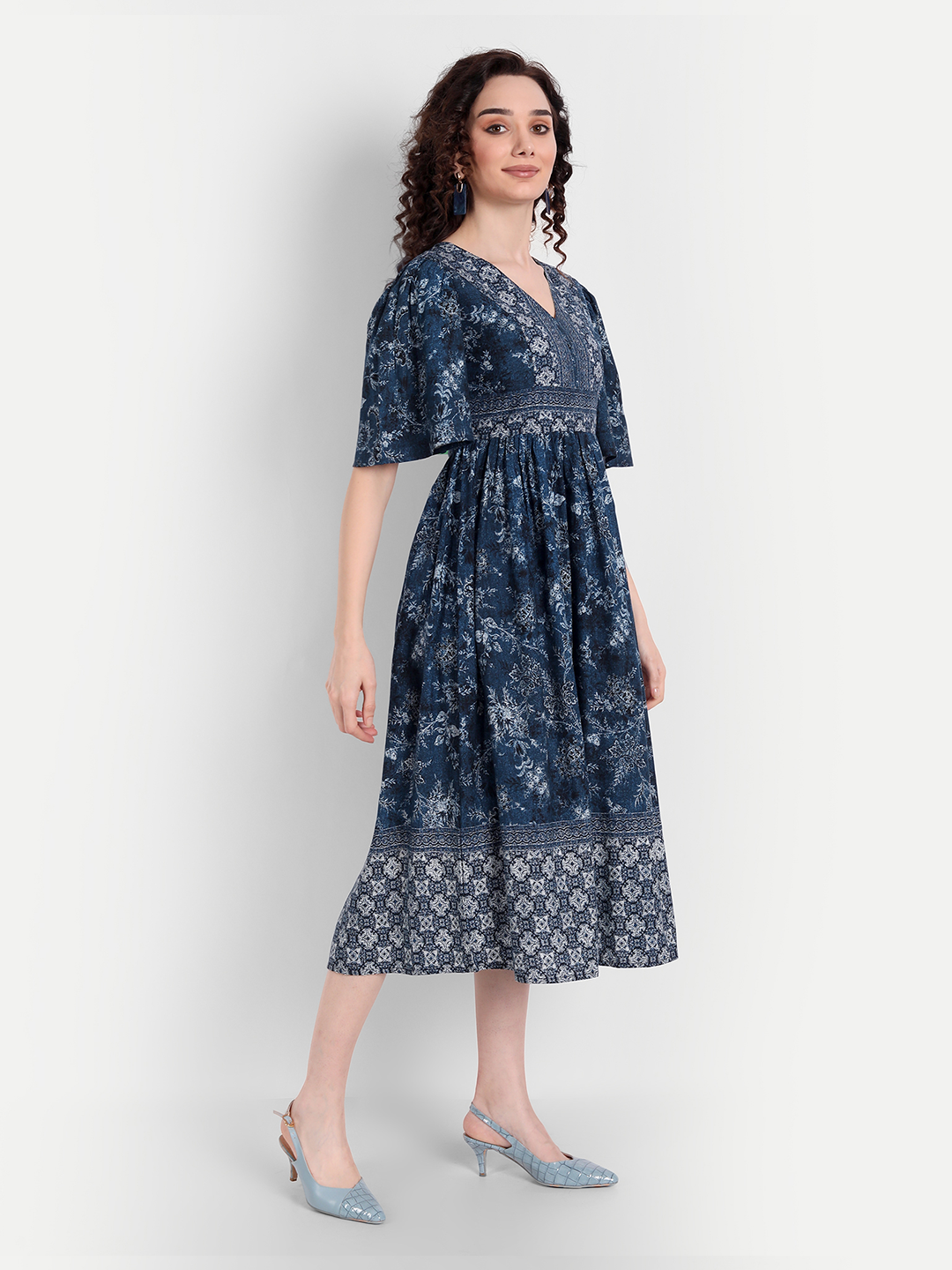 Blue Floral Midi Dress