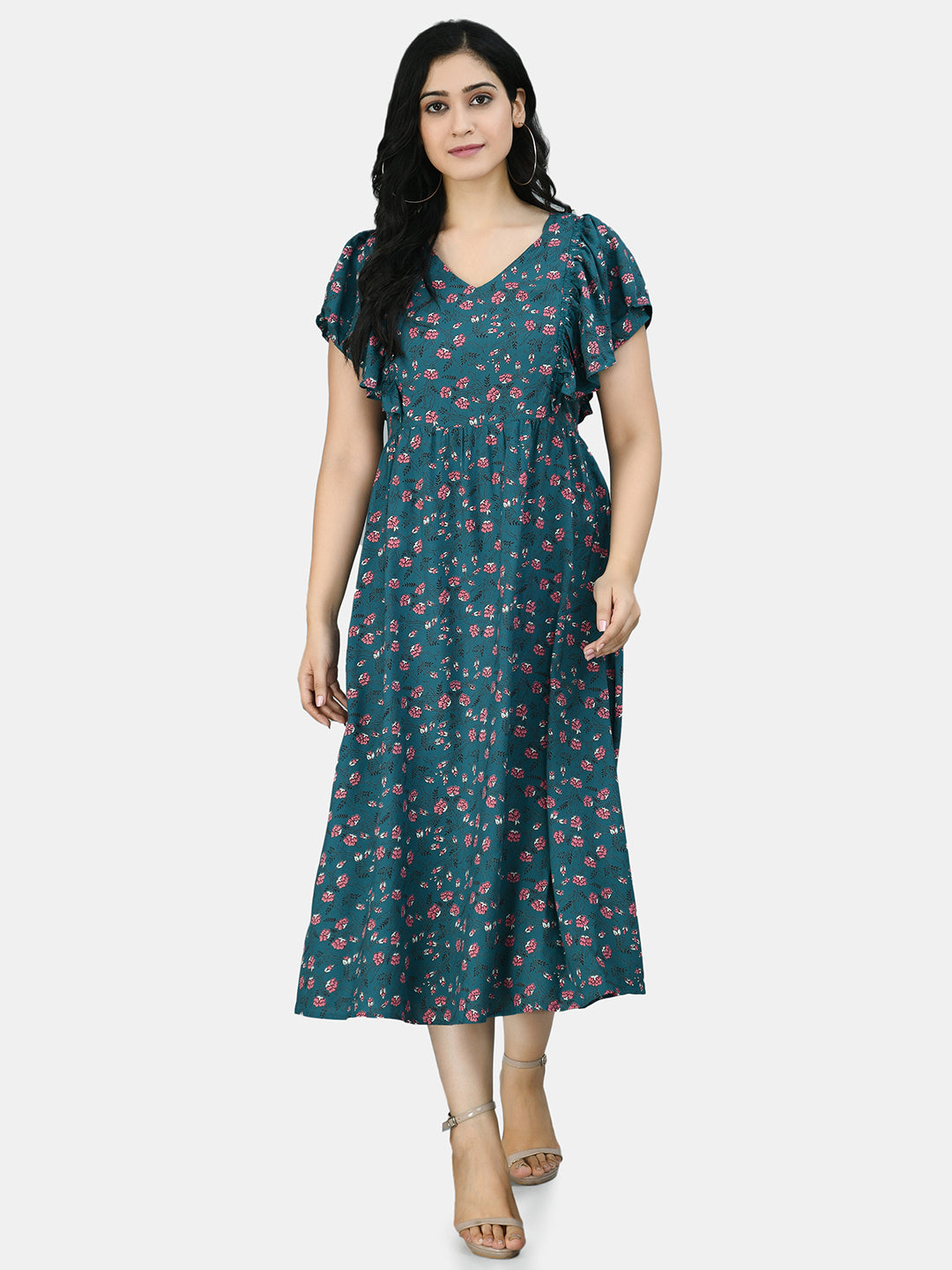 Blue Floral Maternity Midi Dress