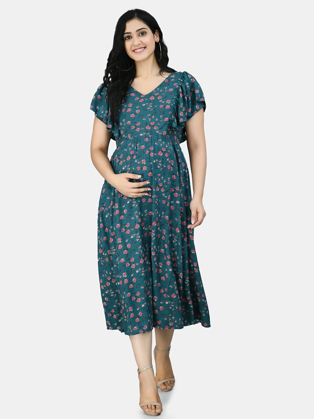 Blue Floral Maternity Midi Dress
