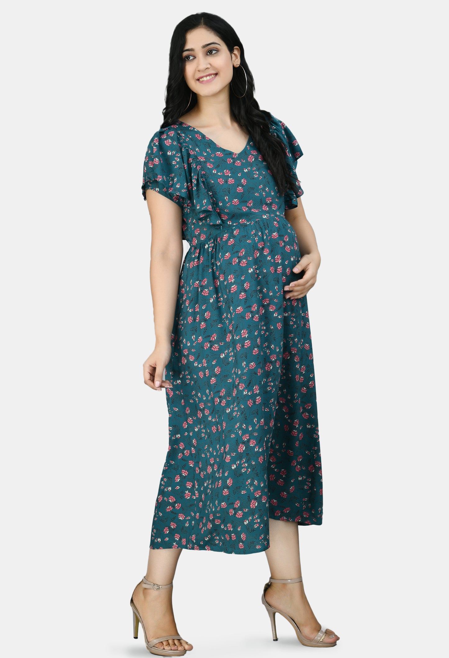Blue Floral Maternity Midi Dress