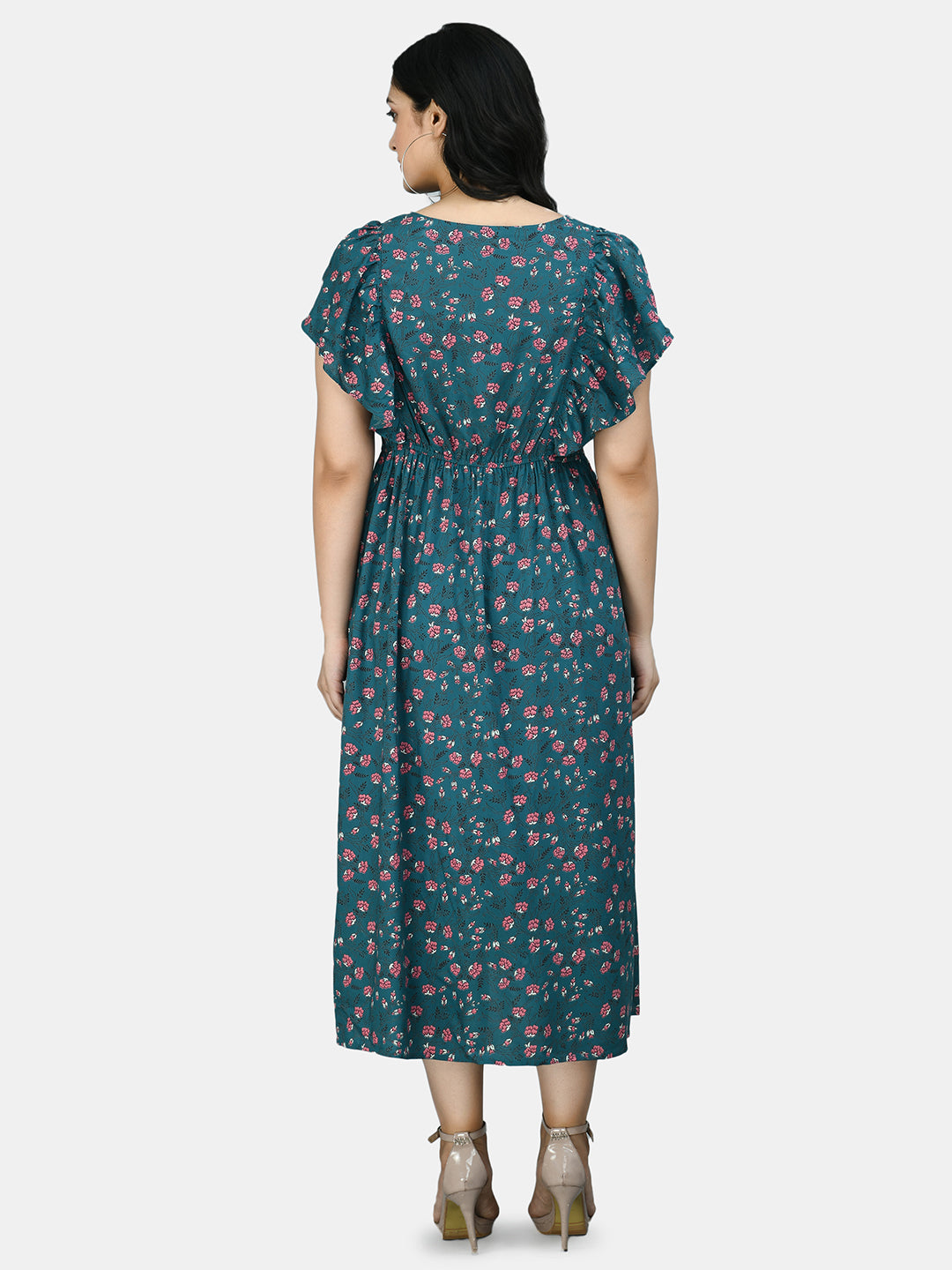 Blue Floral Maternity Midi Dress